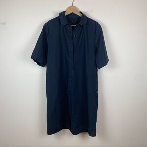 COS Button Down Midi Shirt Dress Short Sleeve Cotton Navy Blue